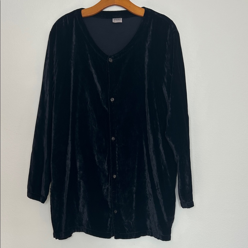 CP Shades Velvet Button Front Shirt Jacket Blue Rayon Vintage M